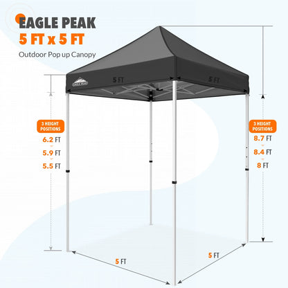 EAGLE PEAK 5x5 Pop Up Canopy Tent Instant Outdoor Canopy Easy Set-up Straight Leg Folding Shelter（Blue）