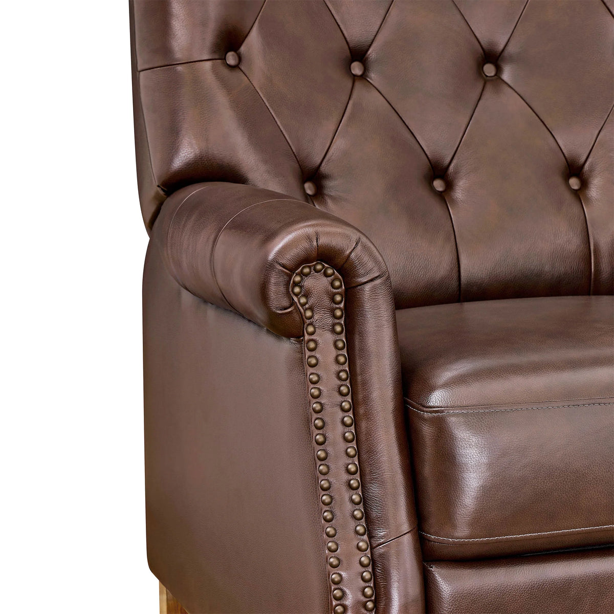 Pioneer Woman Harper Pushback Leather Recliner, Whiskey & Faux Cowhide Upholstery