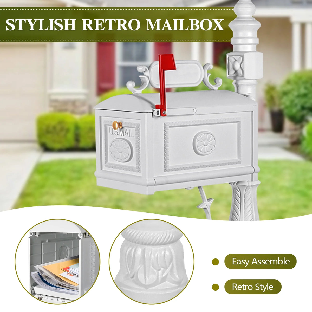 Betisef Large Cast Aluminum Mailbox Barcelona Decorative Post Mail Box Combination Stratford Heavy Duty