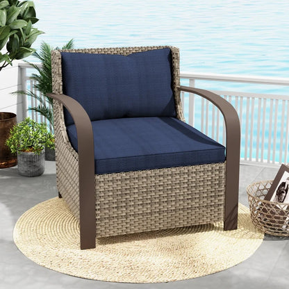 GAZEBETER 2Pcs Wicker Patio Chairs,Modern All Weather Outdoor Ratten Chairs with Seat Cushions and Thicking Back,Beige