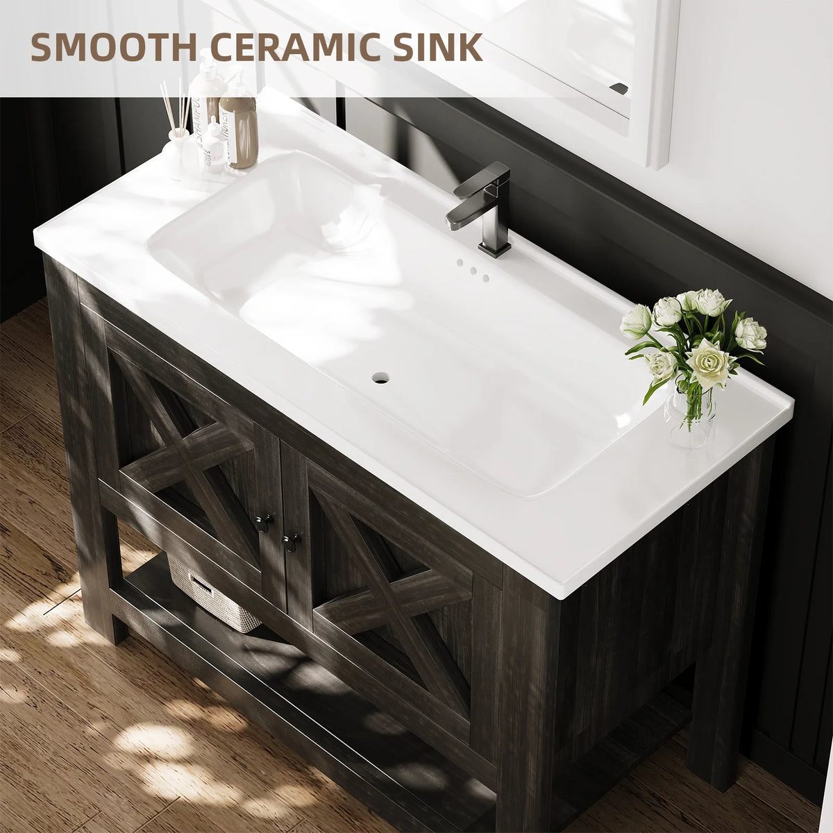 DreamCurship Bathroom Vanity with Sink Combo, 35'' Bathroom Storage Cabinet with Storage, Farmhouse Bathroom Vanity Cabinet with 2 Doors and Open Shelf, White