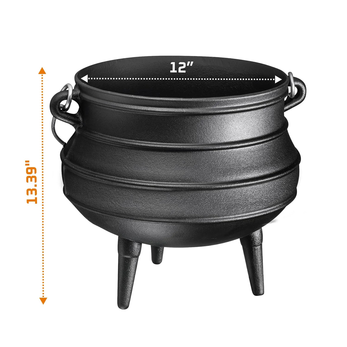 Bruntmor Pre-Seasoned Cast Iron Cauldron - Bruntmor African Potjie Pot with Lid - 3 Legs for Even Heat Distribution - Camping Dutch Oven Cookware for Over-the-Fire Cooking - 10 Quarts, X-Large