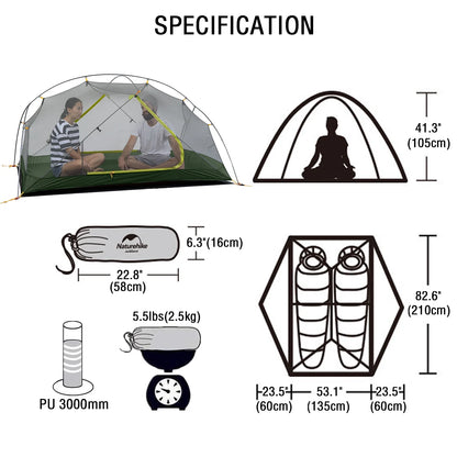 Naturehike Mongar Backpacking Camping Tent 2 Person Lightweight Waterproof with Footprint