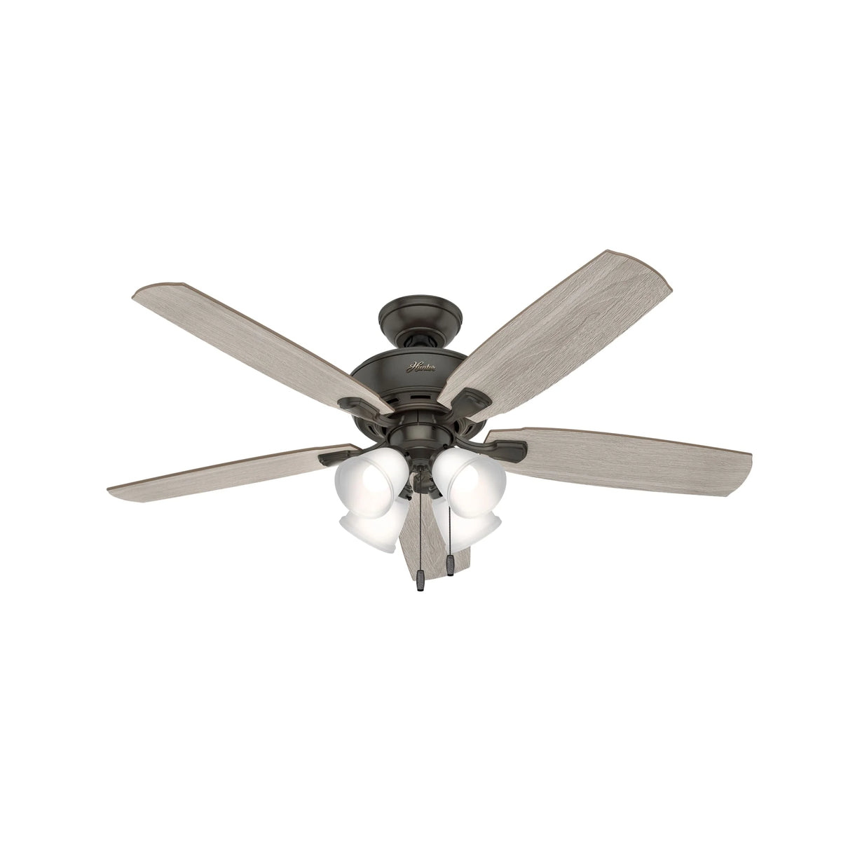 Hunter - Amberlin Indoor Ceiling Fan With Light, 52-inch, Brushed Nickel, Casual-style, 3-speed WhisperWind Motor, 53216, for Living Rooms, Bedrooms
