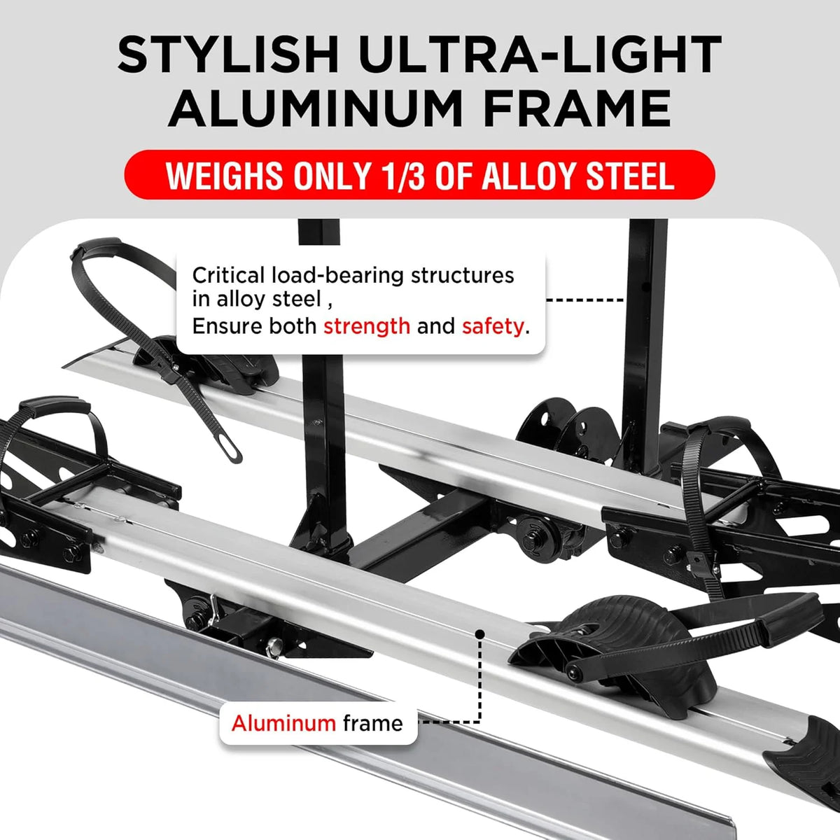 Young Electric Ebike Rack, 200lb Capacity, Alloy Steel Hitch Mount, Fits 5-Inch Fat Tire Bikes, 2-Inch Receiver