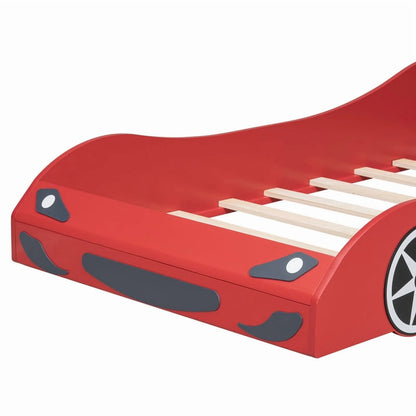Bellemave Race Car Bed with LED Lights, Twin Size Bed Frame for Boys Kids Toddler Bed, Wooden Platform Racing Car Bed with Upholstered Backrest Headboard, No Box Spring Needed（White)