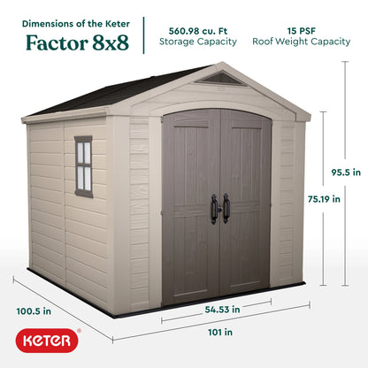 Keter Factor 8 x 11 Foot All Weather Resin Outdoor Storage Shed, Taupe
