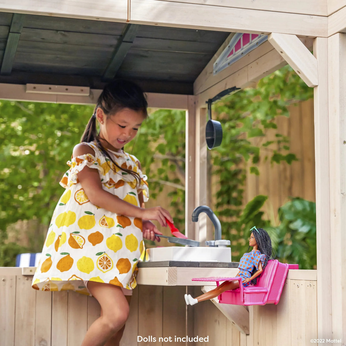 KidKraft Barbie™ Seaside Wooden Outdoor Playhouse with Attachable Doll Table and Chairs