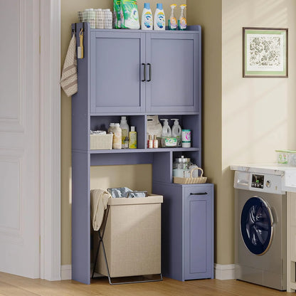 Frhnenha Over The Toilet Storage Cabinet with Pulley, Bathroom Storage Cabinet, with Adjustable Shelf and Open Shelf for Bathroom, Restroom, Laundry, White