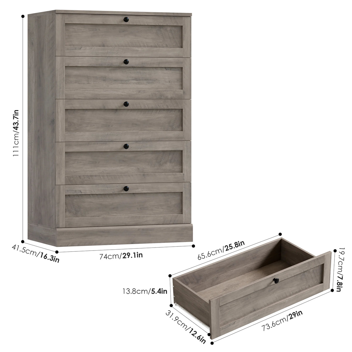 Homfa 5 Drawer White Bedroom Dresser, Modern Vertical Dresser Drawers Wood Organizer for Living Room Entryway Small Spaces