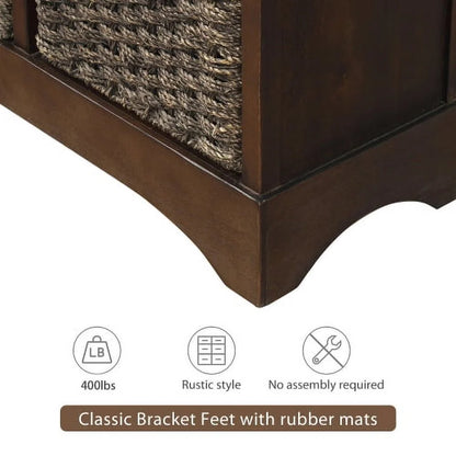 Rustic Storage Cabinet, Wood Accent Cabinet with 2 Drawers and 4 Rattan Baskets,Entryway Console Table Sofa Table for Living Room,Dining Room,White Washed