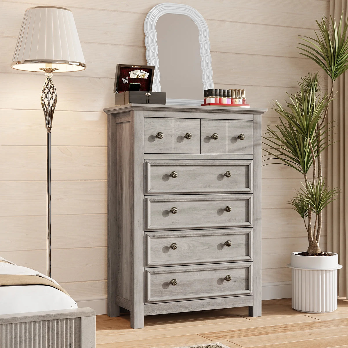 6 Drawer Wood Dresser for Bedroom, Chest of Drawers, Storage Organization Unit for Clothing, Gray