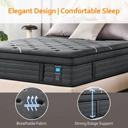 Extra Firm Twin Mattress, 14 Inch Twin Size Mattress, Hybrid Mattress in a Box with Foam Encased Edge Line, Firm Edge Support, Cooling Sleep & Pressure Relief, with Motion Isolation