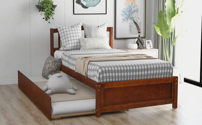 Aukfa Twin Platform Bed with Trundle - Trundle Bed with Headboard for Kids Teens - White