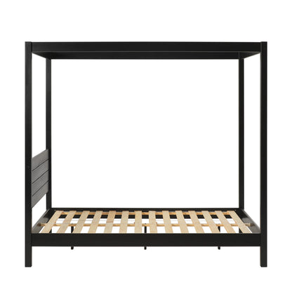 Walker Edison Minimalist Slatted Wood Queen Canopy Bedframe, Natural Pine