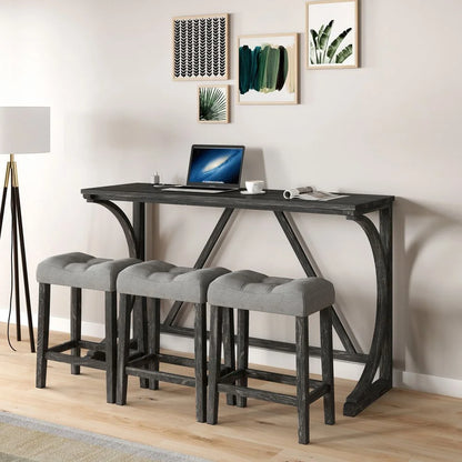 YINGYING 4 Piece Industrial Bar Table Set with Power Outlet, Bar Table and Chairs Set, Dining Table Set, Breakfast Table Set, for Living Room, Dining Room, Game Room