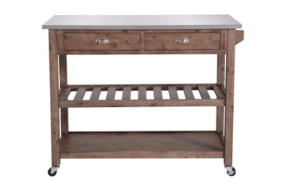 Boraam Sonoma 35.75in. H Wood Kitchen Cart with Stainless Steel Top - Barnwood Wire-Brush Finish