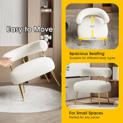 SEYNAR Mid Century Sherpa Boucle Accent Chair, Fluffy Round Upholstered Barrel Side Arm Sofa Chair for Small Spaces(Cream White)