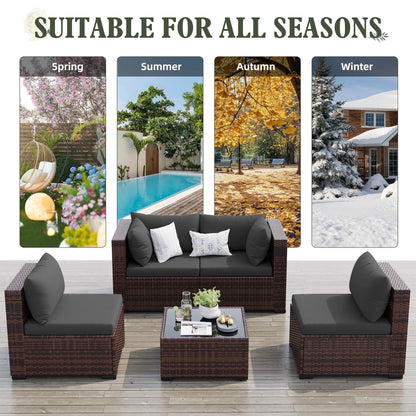 7 Pieces Patio Conversation Set, Outdoor Sectional PE Rattan Wicker Furniture Seat,Dark Gray