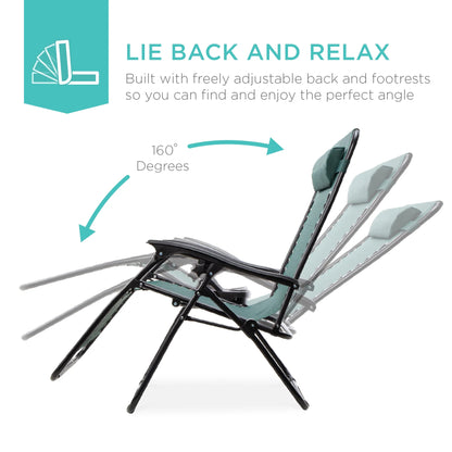 Best Choice Products Set of 2 Zero Gravity Lounge Chair Recliners for Patio, Pool w/ Cup Holder Tray - Gray