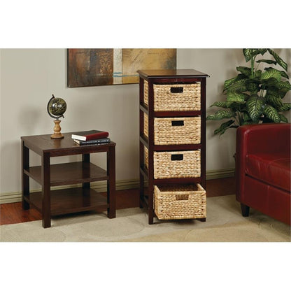 OSP Home Furnishings Seabrook Four-Tier Storage Unit With Espresso Finish and Natural Baskets