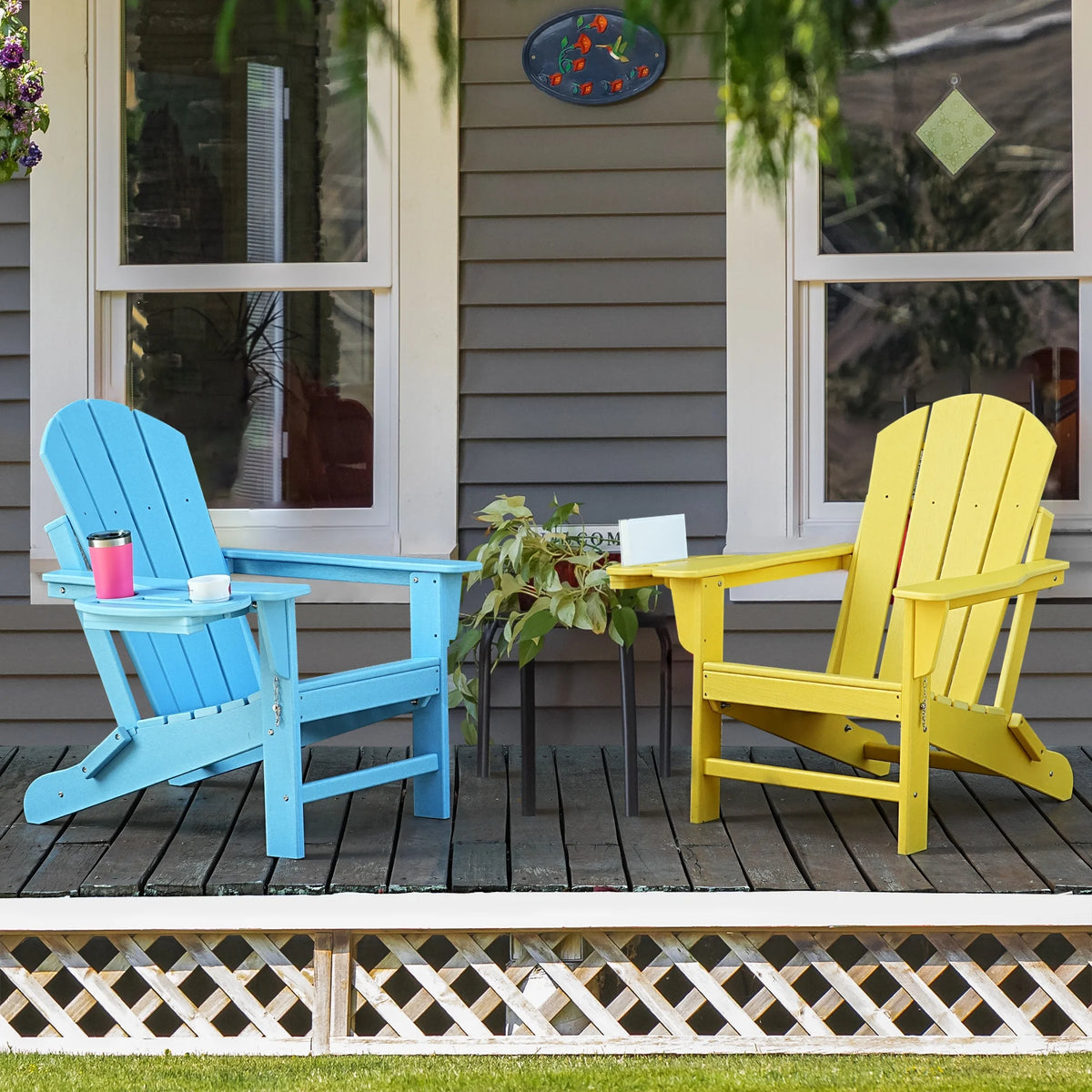 FOOWIN HDPE Plastic Adirondack Chairs Set of 4, Black