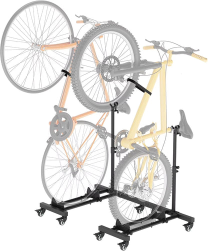 Vertical Bike Stands (2 Pack)��Standing Bike Rack for Garage Floor��Upright Bicycle Floor Stand Indoor Bike Holder with Adjustable Height for Garage & Apartment - for Wheels Sizes up to 29��
