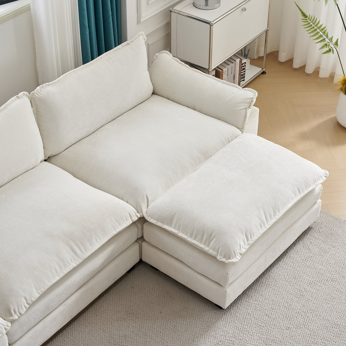 Zimtown Sectional Sofa with Ottoman, L Shaped Convertible Couch with Removable Chaise Chenille Fabric Sofa Set for 4-6 Persons Living Room Furniture Dark Grey