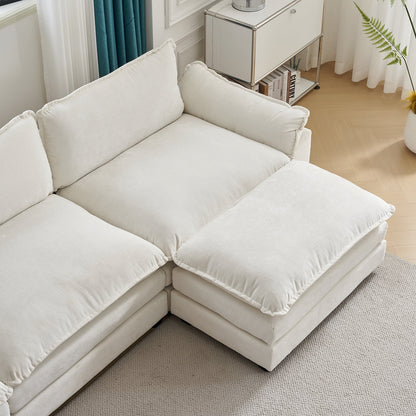 Zimtown Sectional Sofa with Ottoman, L Shaped Convertible Couch with Removable Chaise Chenille Fabric Sofa Set for 4-6 Persons Living Room Furniture Dark Grey