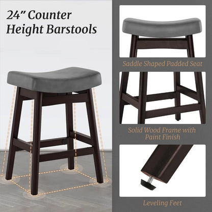 Dycanpo Saddle Seat Counter Height Bar Stools Set of 3 for Kitchen, Dining, 24in, Beige-Fabric