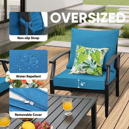 JOYURE 4 pieces Patio Furniture Set w/loveseat,Coffe Table,Outdoor Conversation Metal Sofa with High Back and Thick Cushion,for Backyard,Garden,Beige