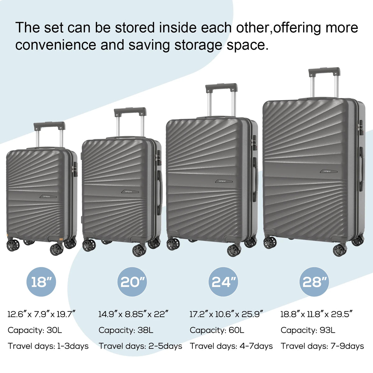 Joyway 6-Piece Hardside Luggage Set with Spinner Wheels and TSA Lock, Lightweight Carry-On Luggage Set for School, Travel, Weekend (Black)