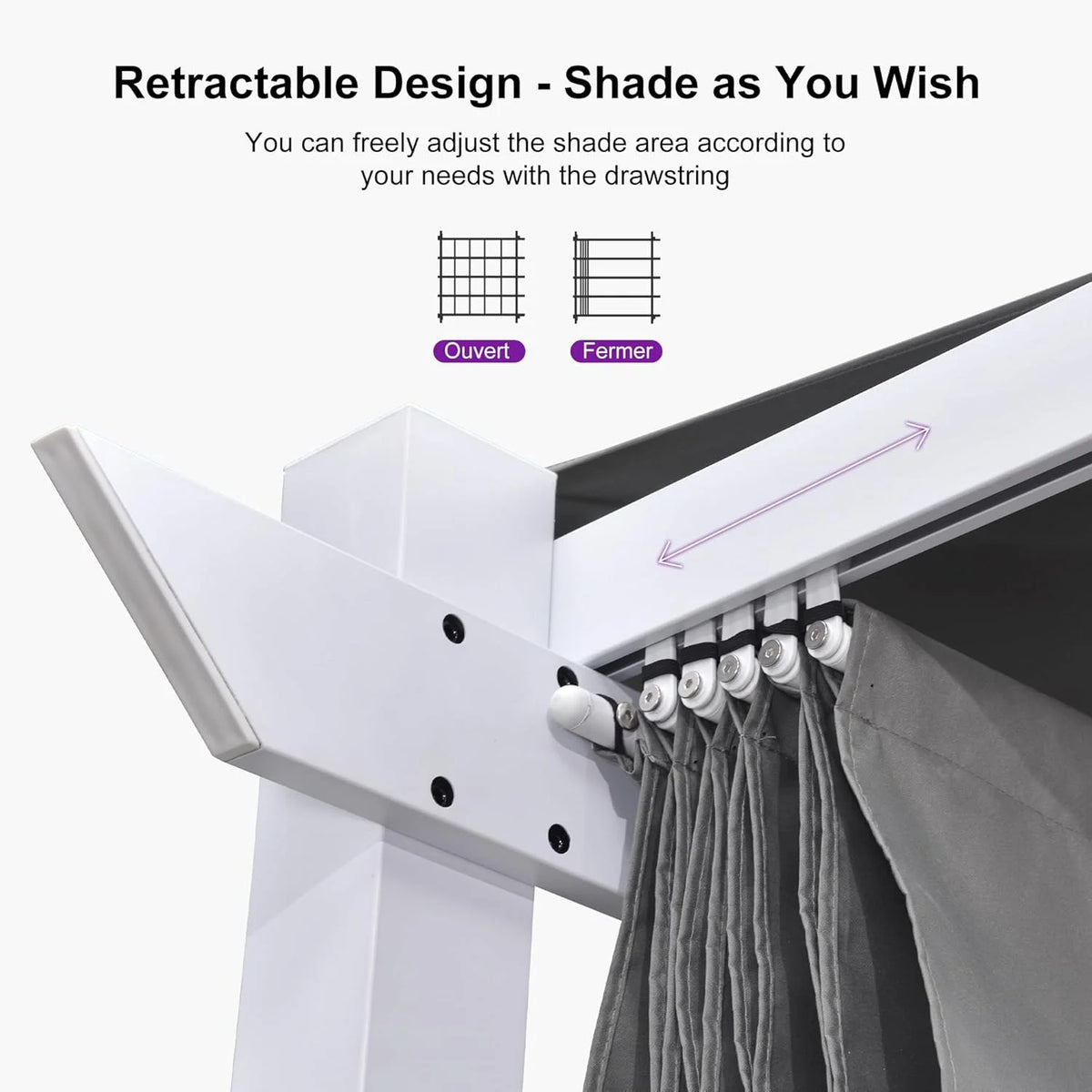 PURPLE LEAF Outdoor Retractable Pergola with Sun Shade Canopy 10' x 13' Patio Aluminum Pergola Shelter for Backyard Deck Garden Modern Metal Grape Trellis Pergola, Beige