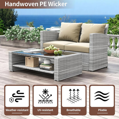 HighSound 4 Piece Patio Furniture Set, Outdoor Wicker Patio Sectional Sofa, All Weather PE Rattan Outdoor Sectional with Cushions & Coffee Table, Dark Gray
