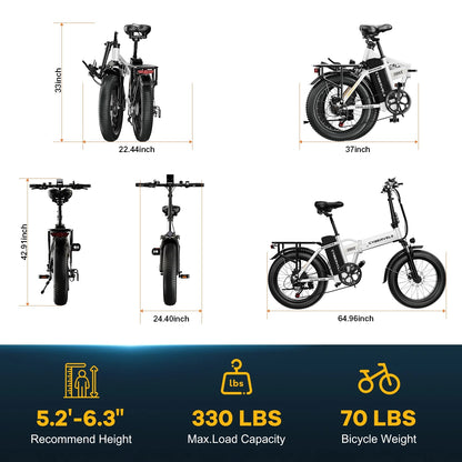 1000W Foldable ebike for adult 80+miles 28+mph battery removable 20 inch fat tyre ebike for all terrain