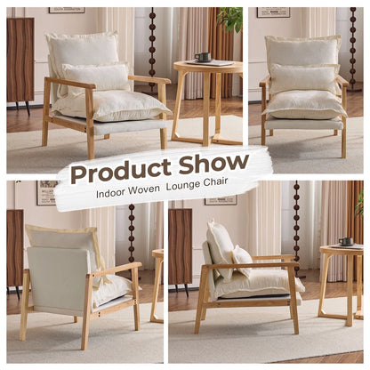 Ktaxon Chenille Accent Chair, Solid Wood Armrests Armchair, Metal Frame for Stability, Single Sofa with Comfortable Cushions and Lumbar Pillow Beige