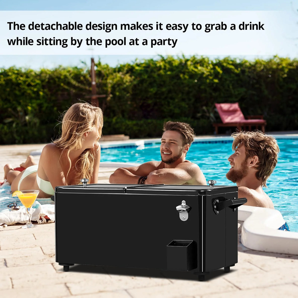 BNSPLY 80 Quart Outdoor Cooler Cart Rolling Ice Chest Cooler Cart, Portable Patio Cooler with Bottle Opener, Handles and Drainage, Standing Cooler for Patio Party, Camping and BBQ, Mint Green
