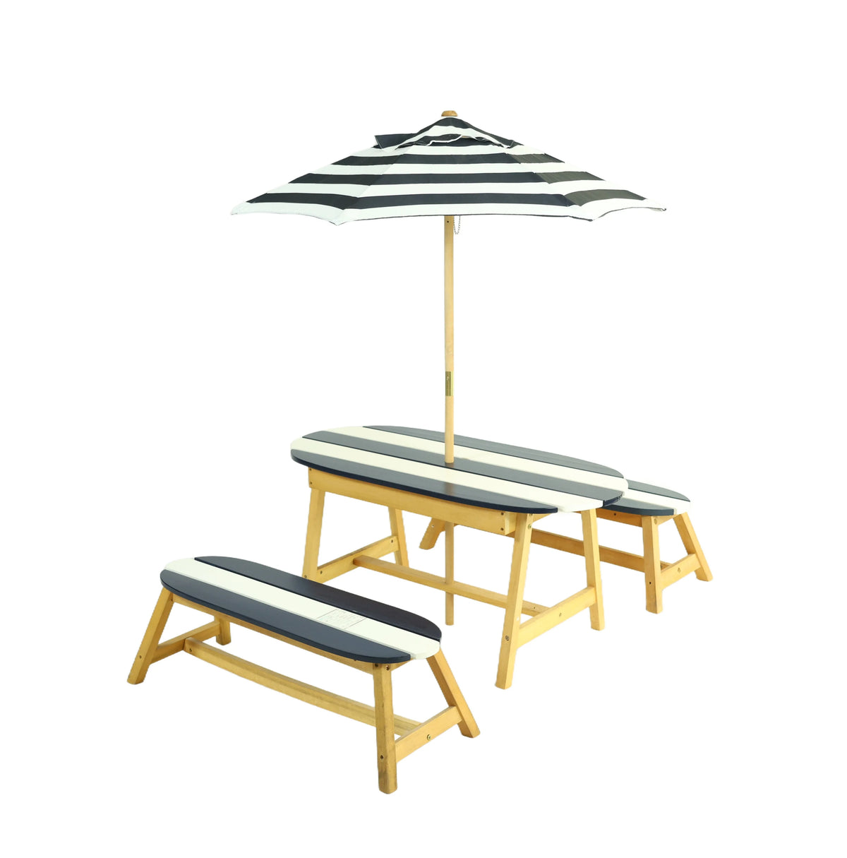 Kids Picnic Table with Umbrella - Dark Blue, Indoor/Outdoor Wooden Table and Bench Set for 4 Children, Play Table for Toddlers, Garden Furniture