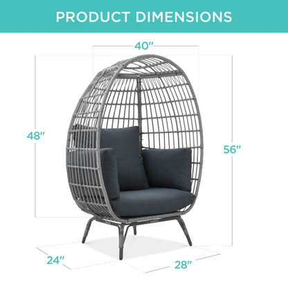 Best Choice Products Wicker Egg Chair Oversized Indoor Outdoor Patio Lounger w/ Steel Frame, 440lb Capacity - Black