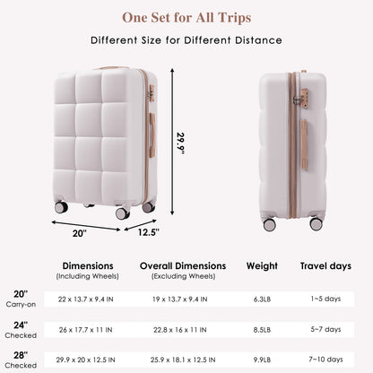 3 Piece Luggage Set , 20/24/28 inches Suitcase Set , ABS Hardshell Expandable Luggage Sets with TSA Lock,20-inch with USB Port, Carry On Luggage for Men Women, Pink