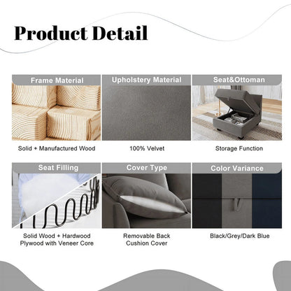 HONBAY Modular Sectional Sofa with Ottoman Oversized U Shaped Couch with Reversible Chaise Velvet Sleeper Modular Sofa Convertible Sectional Couch for Living Room, Grey