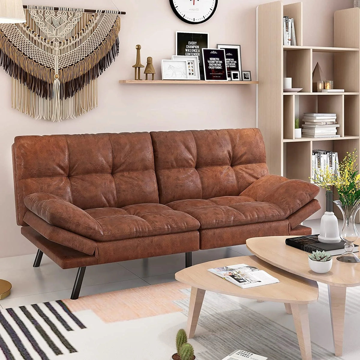 Convertible Futon Sofa Bed, Modern Sleeper Sofa, Brown