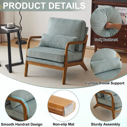 Ktaxon Accent Chair Corduroy Upholstered Armchair, Reading Club Chair with Pillow and Solid Wood Frame for Living Room Bedroom Furniture Off White