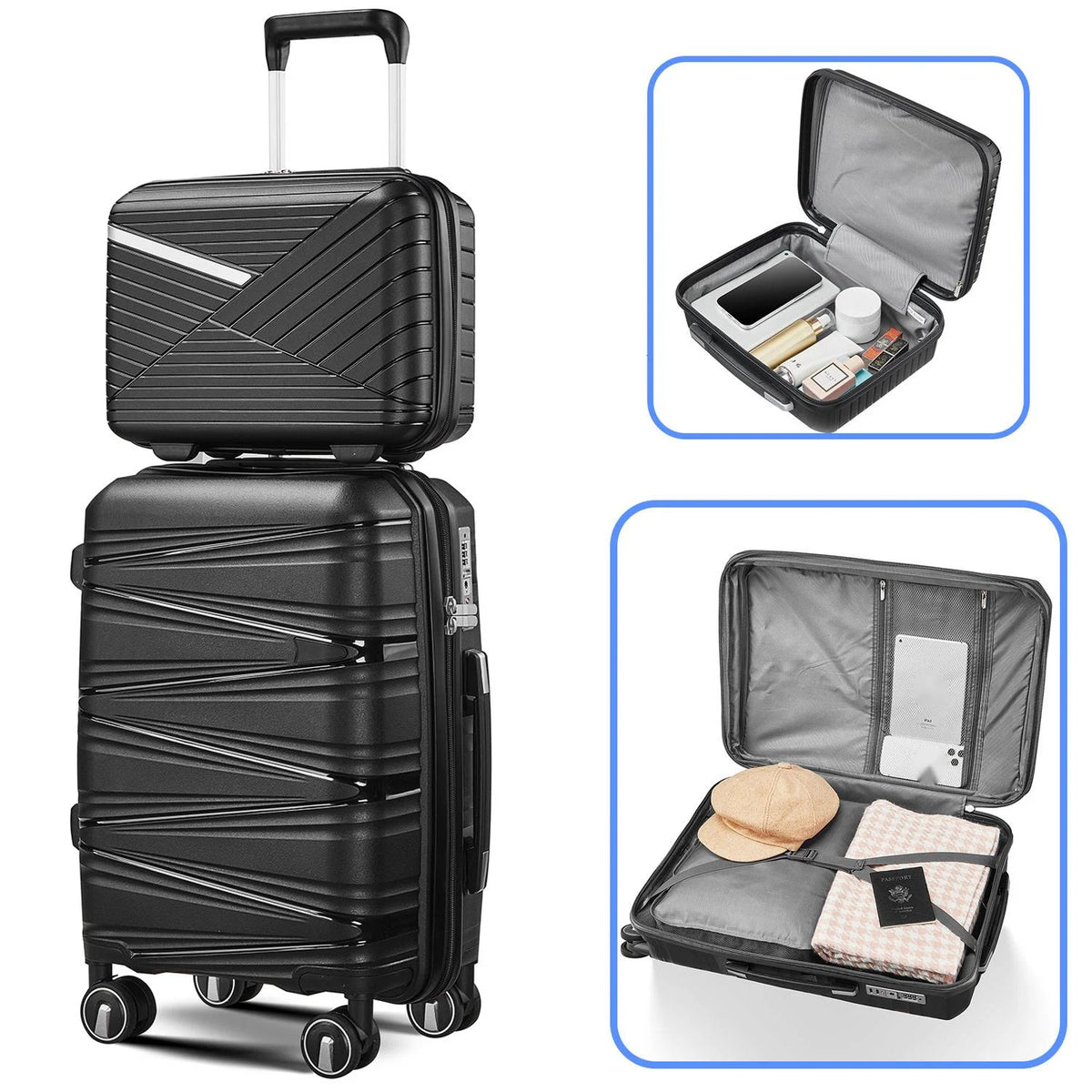 4 Piece Luggage Set Expandable Hardshell Travel Luggage Sets 8 Spinner Wheel Suitcase Wheels TSA Lock Suit Case, PP Lightweight & Durable wheels Upright Suitcase, 14/20/24/28 Inch