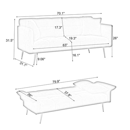 Futon Sofa Bed,Convertible Double Sofa Bed with Folding Armrests for Living Rooms and Small Spaces,Beige