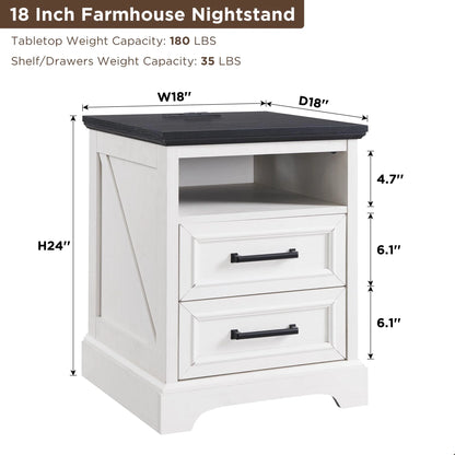 ACCOHOHO Nightstands Set of 2 with Charging Station, Rustic End Table with 2 Drawers Farmhouse Side Table with 3-tier Storage for Bedroom Living Room, White
