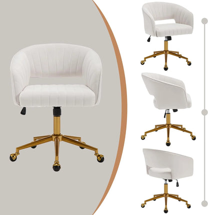 Westice Home Office Desk Chairs, Velvet Task Chair, Height Adjustable Swivel Vanity Chair with Golden Base for Vanity Study, Living Room Computer Room, Beige