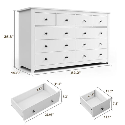 EnHomee White Dresser for Bedroom with 10 Drawers Modern Wood Dressers Chests of Drawers Wide Dresser for Adults