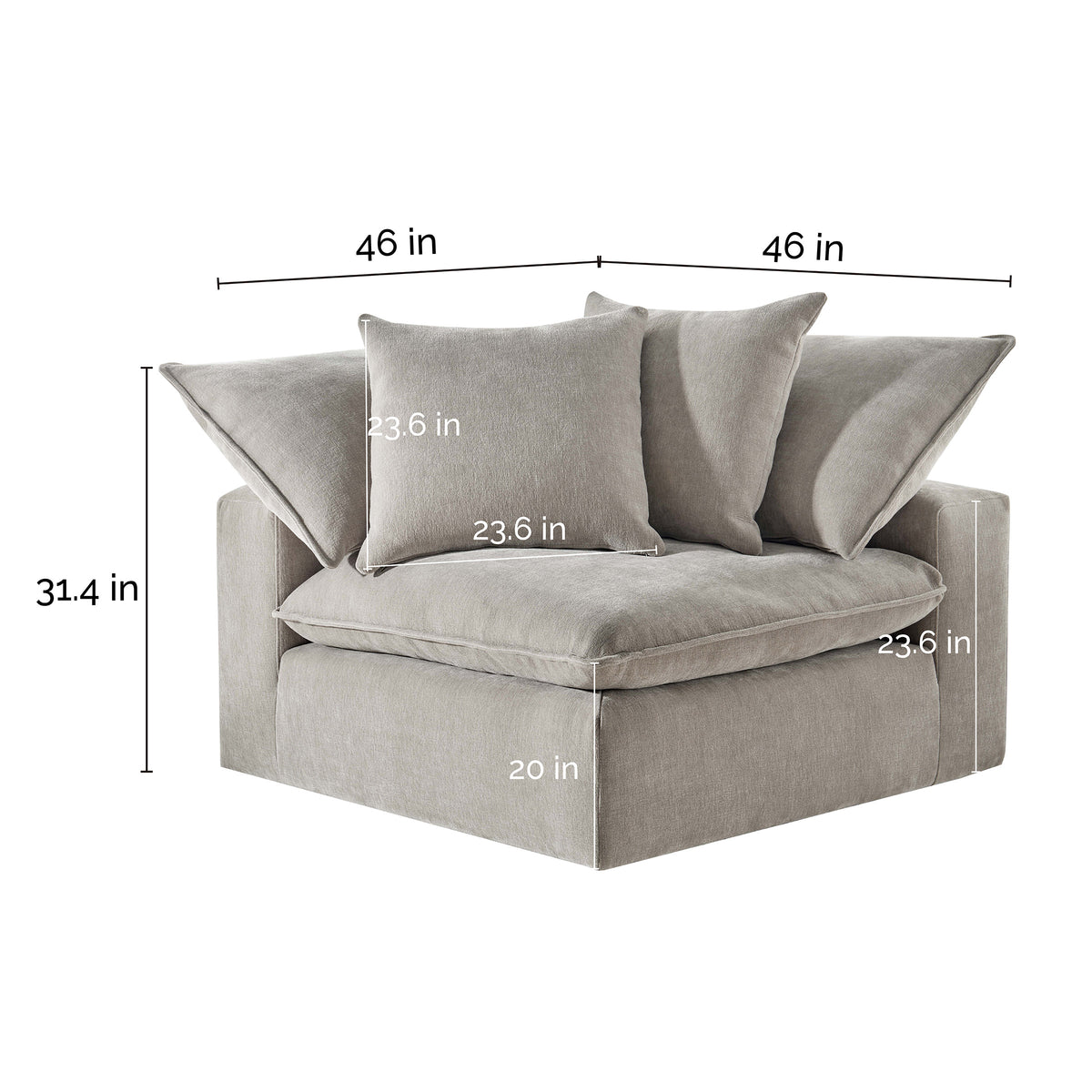 Sereen Fabric Corner Chair with 2 Pillows, Taupe