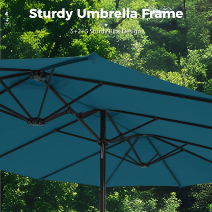 Alpha Joy 15ft Outdoor Patio Umbrella Extra-Large Double-Sided Garden Umbrella with Crank Handle and Base - Smoky Gray